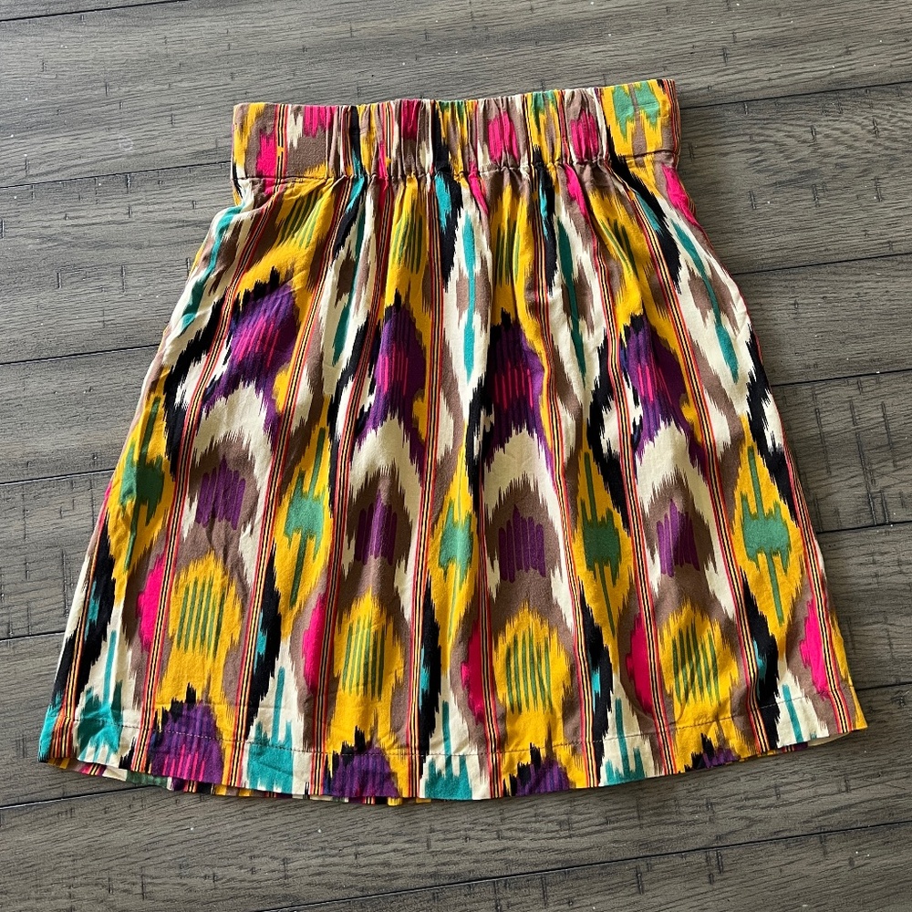 CAbi Ikat Bella Tribal Print Convertible Pocket Mini Skirt #359, elastic Size XS